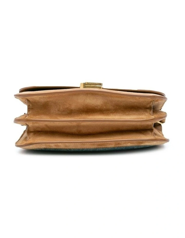 Medium Denim Crossbody with Suede Trim and Clasp Closure Pre-Loved image 3