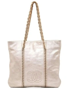 Metallic Goatskin Luxe Tote with Chain Link Straps Pre-Loved