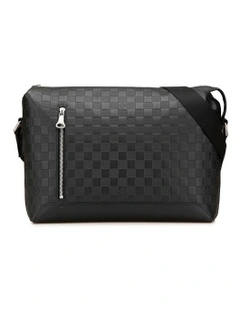 Checkered Leather Messenger Bag Pre-Loved