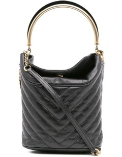 Quilted Chevron Lambskin Handle Bucket Bag with Resin Top Handle Pre-Loved