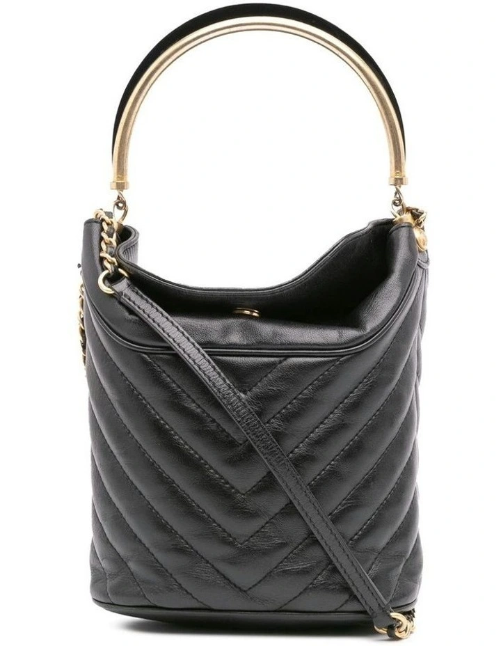 Quilted Chevron Lambskin Handle Bucket Bag with Resin Top Handle Pre-Loved image 1