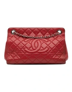 Quilted Leather Frame Shopping Tote with Chain Straps and Zip Pocket Pre-Loved
