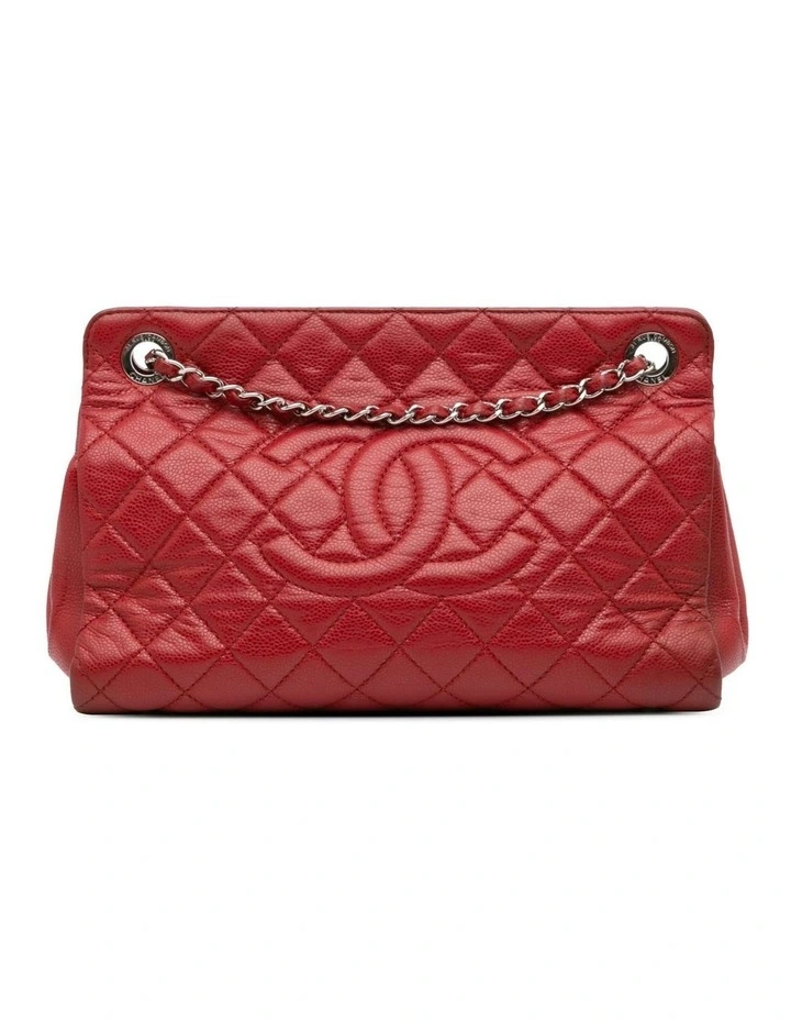 Quilted Leather Frame Shopping Tote with Chain Straps and Zip Pocket Pre-Loved image 1