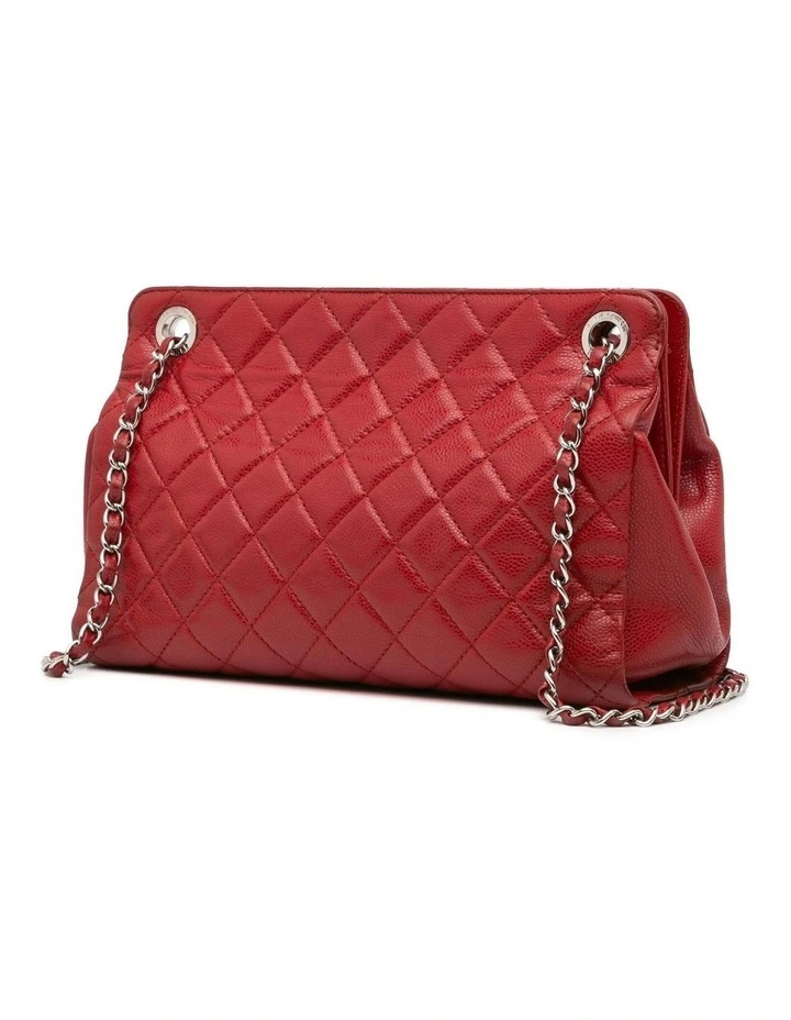 Quilted Leather Frame Shopping Tote with Chain Straps and Zip Pocket Pre-Loved image 2