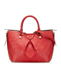 Monogram Embossed Leather Satchel with Detachable Strap and Interior Pockets Pre-Loved