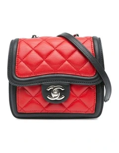 Mini Square Lambskin Graphic Flap Crossbody Bag with Chain Strap Pre-Loved