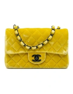 Mini Rectangular Classic Velvet Flap Bag with Chain Strap and Turn Lock Closure Pre-Loved