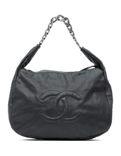 Caviar Leather Hobo Bag with Chain Strap and Top Zip Closure Pre-Loved