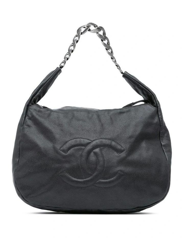 Caviar Leather Hobo Bag with Chain Strap and Top Zip Closure Pre-Loved image 1