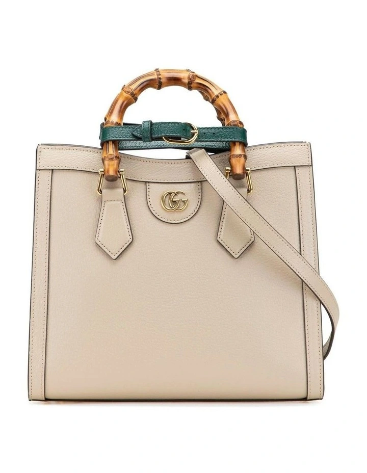 Elegant Top Handle Leather Handbag with Bamboo Accents and Shoulder Strap Pre-Loved image 1