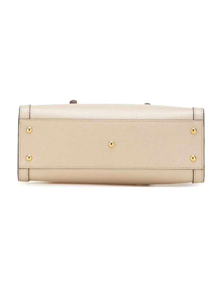 Elegant Top Handle Leather Handbag with Bamboo Accents and Shoulder Strap Pre-Loved image 3