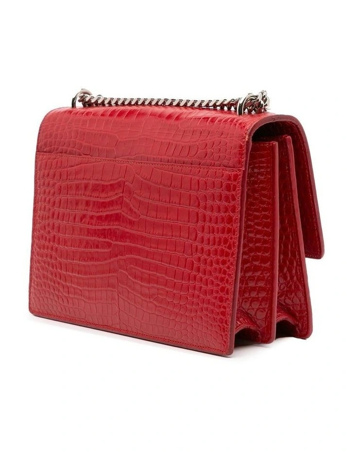 Medium Croc Embossed Leather Crossbody Bag with Chain Strap and Interior Pockets Pre-Loved image 2