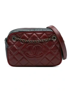 Quilted Leather Crossbody Camera Bag with Chain Strap Pre-Loved