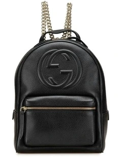 Leather Chain Backpack with Zip Closure and Interior Slip Pockets Pre-Loved