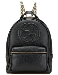 Leather Chain Backpack with Zip Closure and Multiple Pockets Pre-Loved