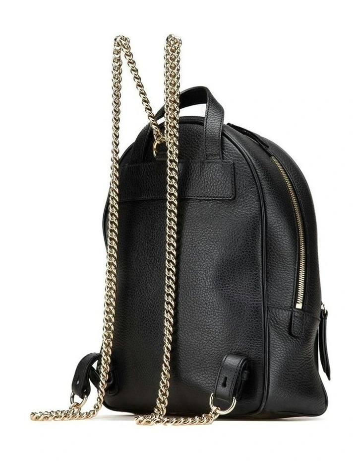 Leather Chain Backpack with Zip Closure and Multiple Pockets Pre-Loved image 2