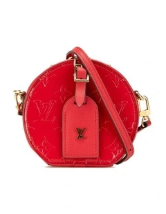 Monogram Vernis Mini Boite Chapeau Souple with Adjustable Strap and Top Zip Closure Pre-Loved