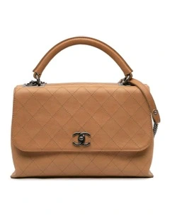 Calfskin Stitched Urban Luxury Top Handle Bag with Chain Strap Pre-Loved