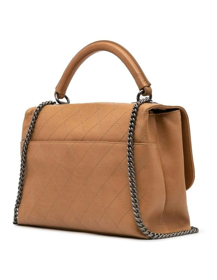 Calfskin Stitched Urban Luxury Top Handle Bag with Chain Strap Pre-Loved image 2
