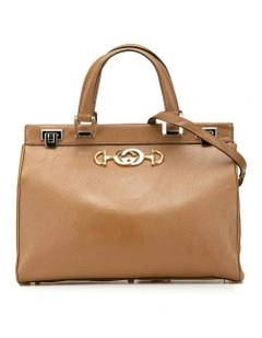 Medium Leather Top Handle Bag with Dual Closures and Interior Pockets Pre-Loved