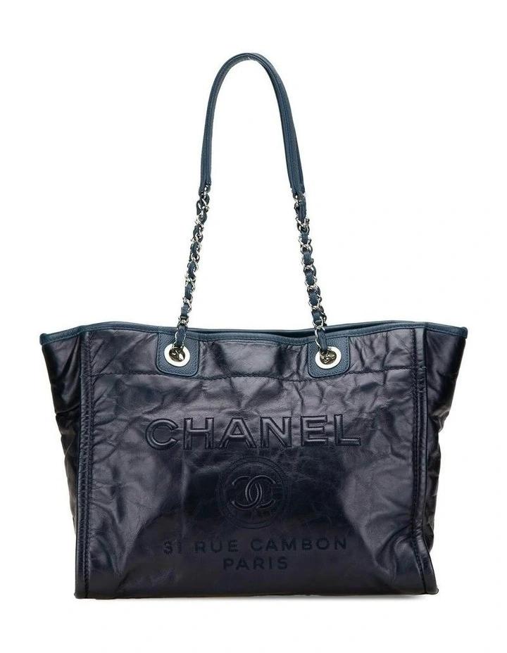 Small Glazed Calfskin and Caviar Leather Deauville Tote with Chain Straps and Magnetic Closure Pre-Loved image 1