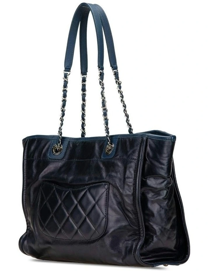 Small Glazed Calfskin and Caviar Leather Deauville Tote with Chain Straps and Magnetic Closure Pre-Loved image 2