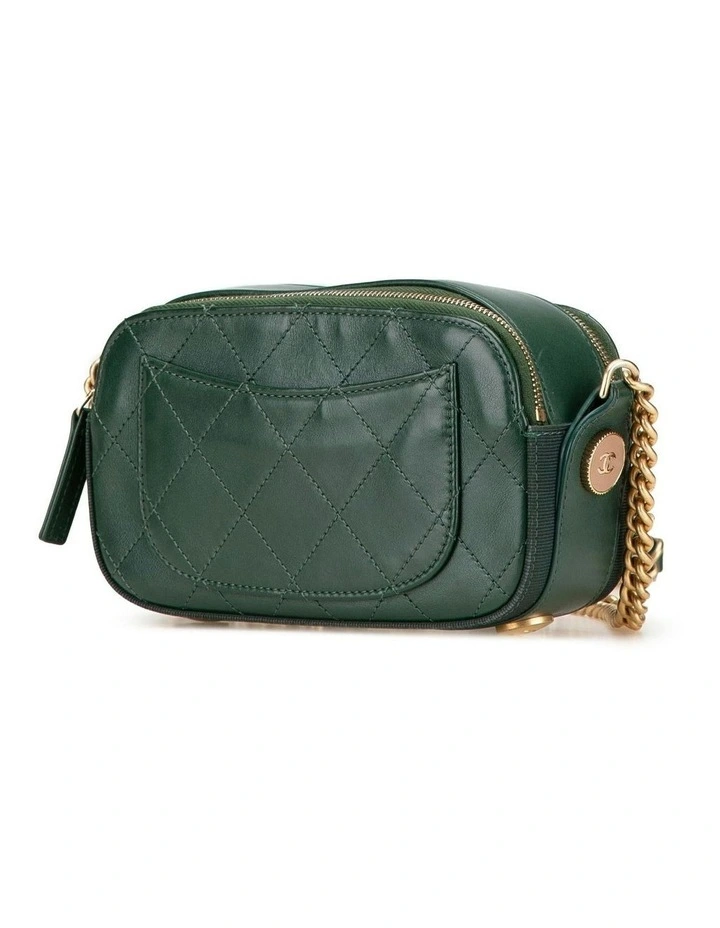 Stitched Calfskin and Grosgrain Button Up Double Zip Camera Bag with Chain Strap Pre-Loved image 2