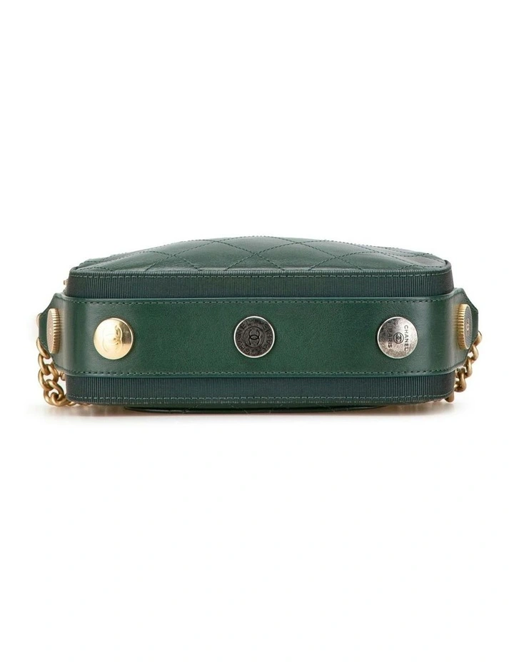 Stitched Calfskin and Grosgrain Button Up Double Zip Camera Bag with Chain Strap Pre-Loved image 3