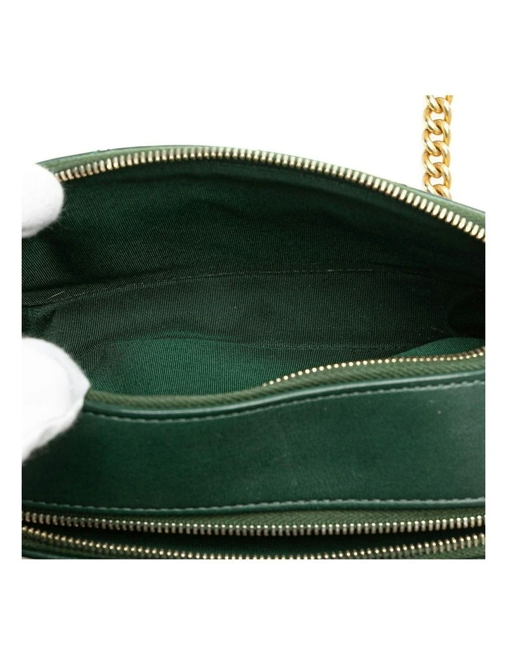 Stitched Calfskin and Grosgrain Button Up Double Zip Camera Bag with Chain Strap Pre-Loved image 4