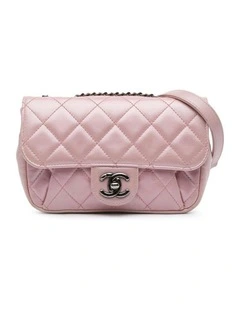 Mini Quilted Metallic Calfskin Pleated Chain Flap Bag Pre-Loved