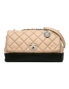 Quilted Calfskin and Caviar Leather Crossbody Bag with Chain Straps Pre-Loved