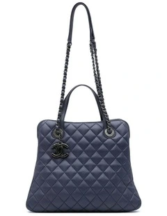 Quilted Lambskin Leather Tote with Chain Straps and Multiple Compartments Pre-Loved