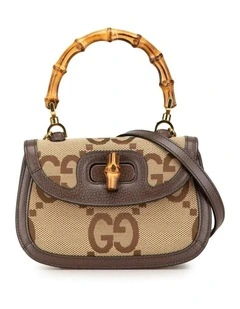 Small Jumbo Canvas Bamboo Top Handle Bag Pre-Loved