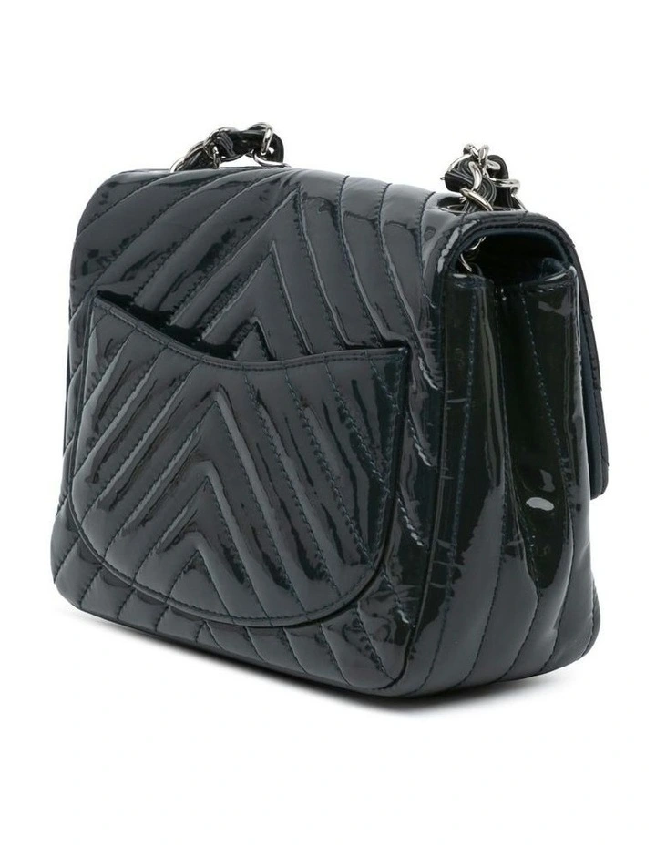 Mini Square Classic Chevron Patent Flap Crossbody Bag with Chain Strap Pre-Loved image 2