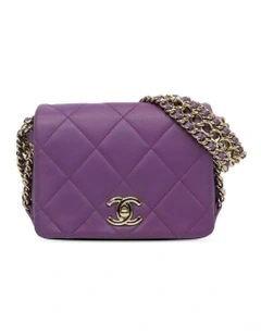 Mini Lambskin Triple Chain Full Flap Shoulder Bag Pre-Loved