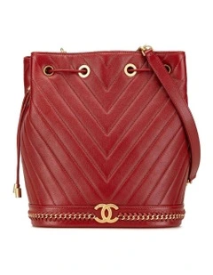 Chevron Quilted Lambskin Bucket Bag with Chain Strap Pre-Loved