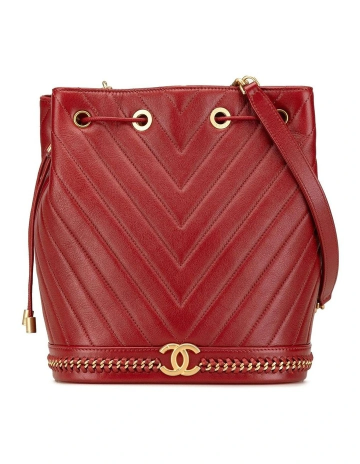 Chevron Quilted Lambskin Bucket Bag with Chain Strap Pre-Loved image 1