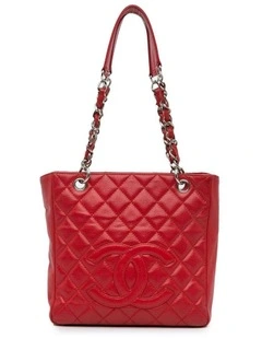 Quilted Leather Tote with Chain Shoulder Straps and Interior Pockets Pre-Loved