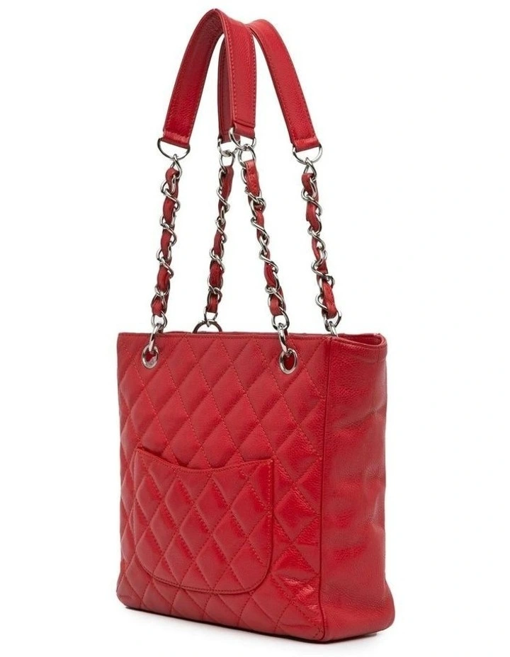 Quilted Leather Tote with Chain Shoulder Straps and Interior Pockets Pre-Loved image 2