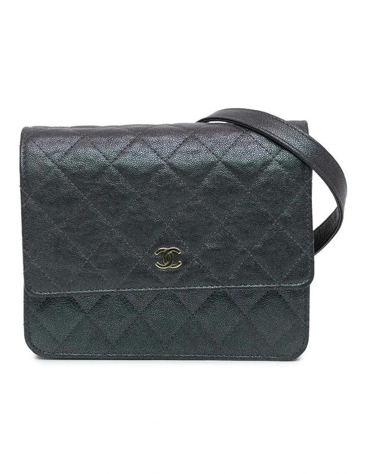 Quilted Leather Wallet on Chain with Woven Strap Pre-Loved image 1