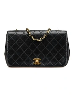 Quilted Lambskin Full Flap Crossbody Bag with Chain Strap Pre-Loved