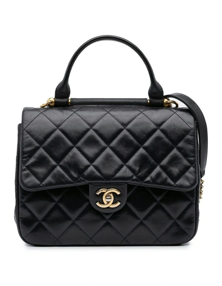 Quilted Calfskin Gold Bar Top Handle Flap Satchel Pre-Loved image 1