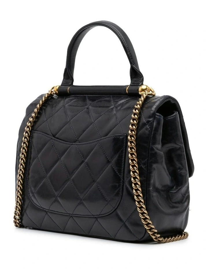 Quilted Calfskin Gold Bar Top Handle Flap Satchel Pre-Loved image 2