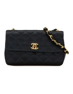 Mini Rectangular Quilted Satin Flap Bag with Chain Strap Pre-Loved