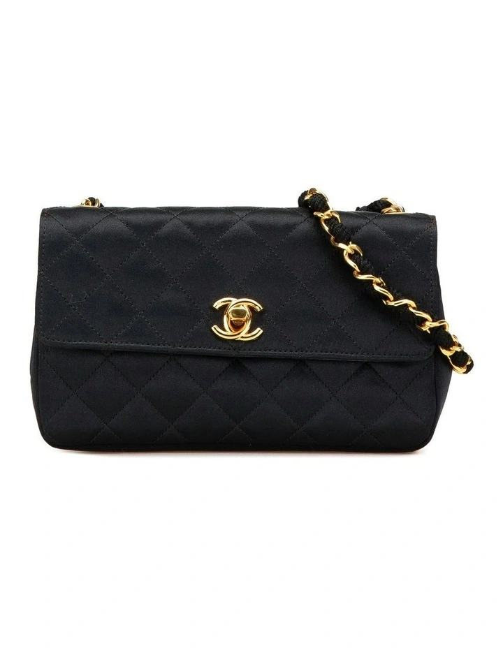 Mini Rectangular Quilted Satin Flap Bag with Chain Strap Pre-Loved image 1