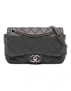 Quilted Lambskin Leather Shoulder Bag with Chain Strap and Turn-Lock Closure Pre-Loved