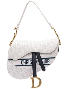 Perforated Embossed Leather Saddle Bag with Detachable Strap Pre-Loved