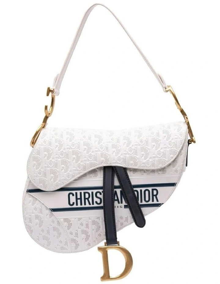 Perforated Embossed Leather Saddle Bag with Detachable Strap Pre-Loved image 1