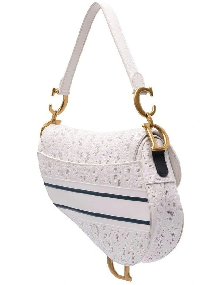 Perforated Embossed Leather Saddle Bag with Detachable Strap Pre-Loved image 2