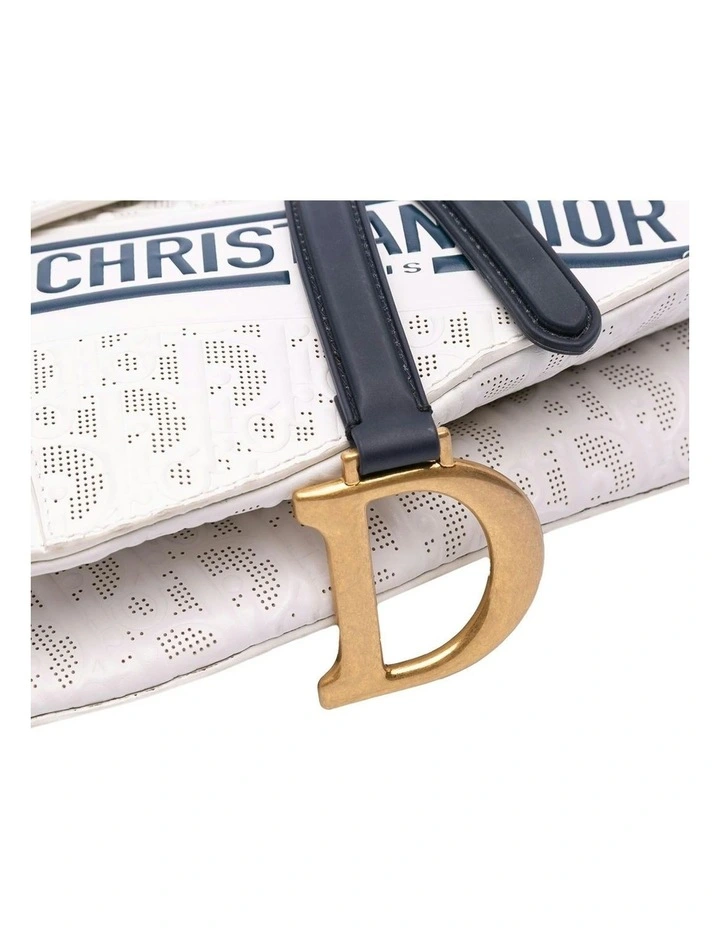 Perforated Embossed Leather Saddle Bag with Detachable Strap Pre-Loved image 6
